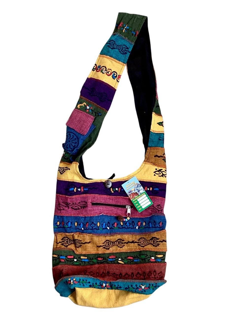 Nepal Crossbody Bag Zipper Closure 100% Cotton Handmade
